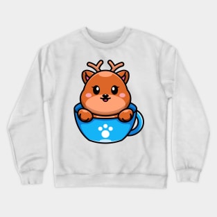 Cute deer on cup coffee cartoon Crewneck Sweatshirt